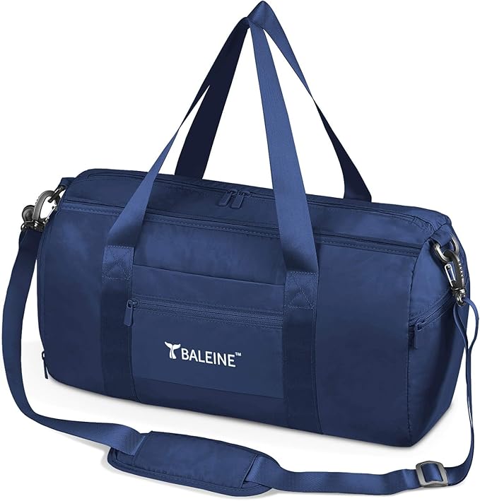 BALEINE Gym Bag for Women and Men, Duffel Bag for Sports, Gyms and Weekend Getaway, Waterproof Dufflebag with Shoe and Wet Clothes Compartments, Lightweight Carryon Gymbag (Blue)