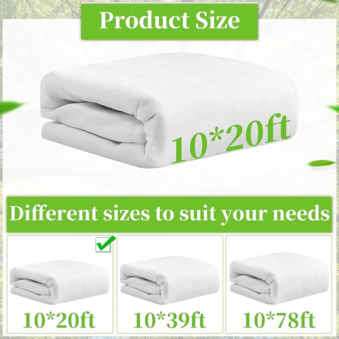 20x10Ft Mosquito Netting Garden Mesh Netting, Bug Insect Mosquito Fly Bird Net, Animals Barrier Protection Net, White 3x6 m