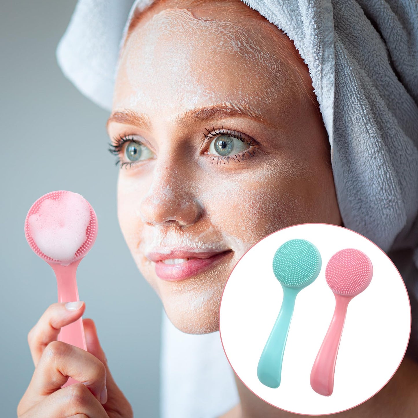 2Pcs Silicone Face Scrubber, Skin Friendly Pore Cleaning Brush Facial Cleansing Brushes for Women Men Blackheads Whiteheads Makeup Skincare Removal (Blue, Pink)