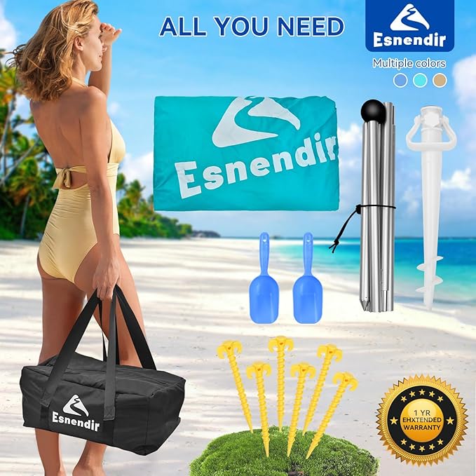 Beach Tent Sun Shelter & Portable Beach Canopy UPF 80+ UV Protection, Beach Shade Canopy with 6 Sandbags, Sand Shovel Ground Pegs for Outdoor Camping, Picnics (12x12ft, Turquoise)