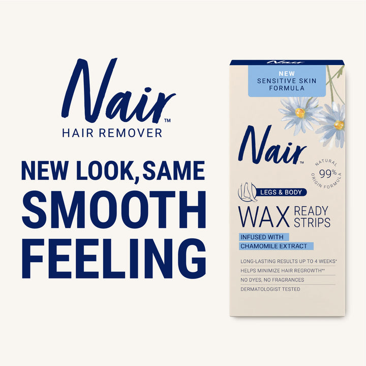 Nair Sensitive Hair Remover Wax Ready Strips, Legs and Body Hair Removal Wax Strips, 40 Count