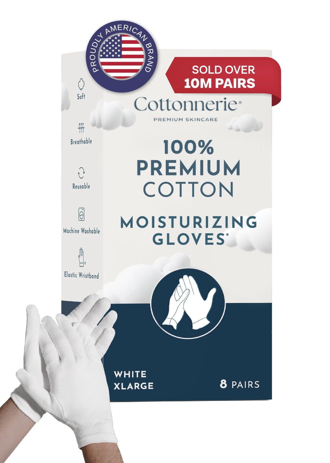 Gaxcoo Cottonnerie Cotton Gloves for Dry Hands Sleeping, Overnight Moisturizing and Sleeping Gloves, Moisture Gloves for Dry Hands Overnight, Hand Care for Eczema, X-Large, 8 Pairs