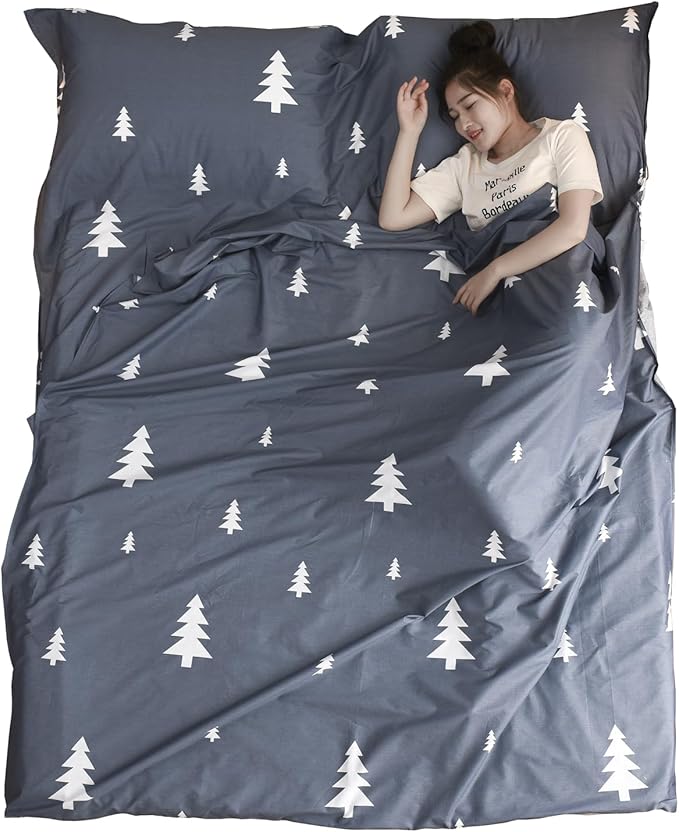 Azarxis Sleeping Bag Liner, Travel Sheet Lightweight Compact Cotton Sleep Bag Sack for Camping, Traveling, Hotels, Hostels & Backpacking (Blue, M - 3.94 x 6.89 ft)