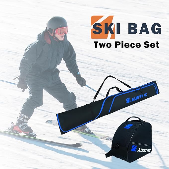 AUMTISC Ski Bag and Boot Bag Combo, Padded Ski Bags for Air Travel Flying, Adjustable Length for Skis Up to 200 cm and Boots Up to Size 13