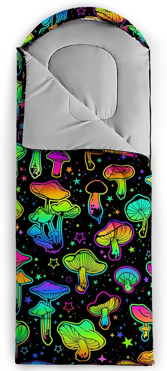 AILONEN Kids Floral Cat Camping Sleeping Bags,Lightweight & Waterproof,3 Season Warm & Cool Weather,Kawaii Kitten Sleeping Bags for Girls Adults,Travelling,Outdoors