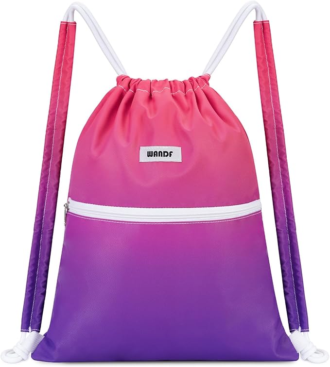 WANDF Drawstring Backpack Sports Gym Bag with Shoulder Pads Water Resistant String Bag Cinch Bag for Women Men (Rose Red)