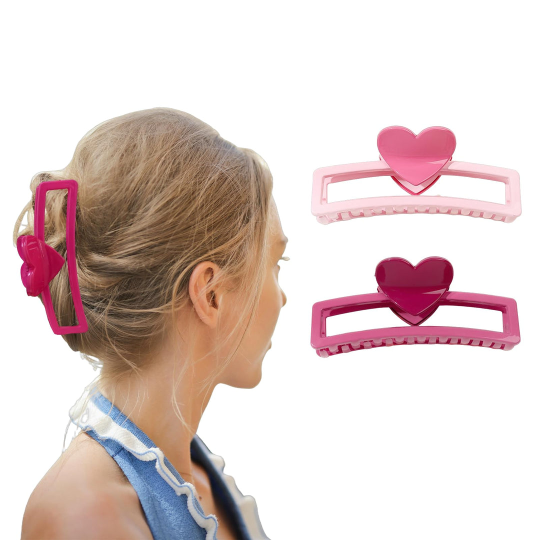 Firopia 2pcs Valentine’s Day Heart Hair Claw Clips for Women| Pink Claw Clip|Large Claw Clips for Thick Thin Curly Hair | Strong Hold Non-slip Acrylic Fashion Claw Clips Set
