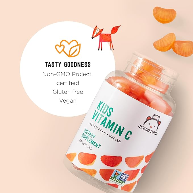 Amazon Brand - Mama Bear Vegan Kids Vitamin C, Orange, 60 Count, Immune Health, 125 mg per Gummy