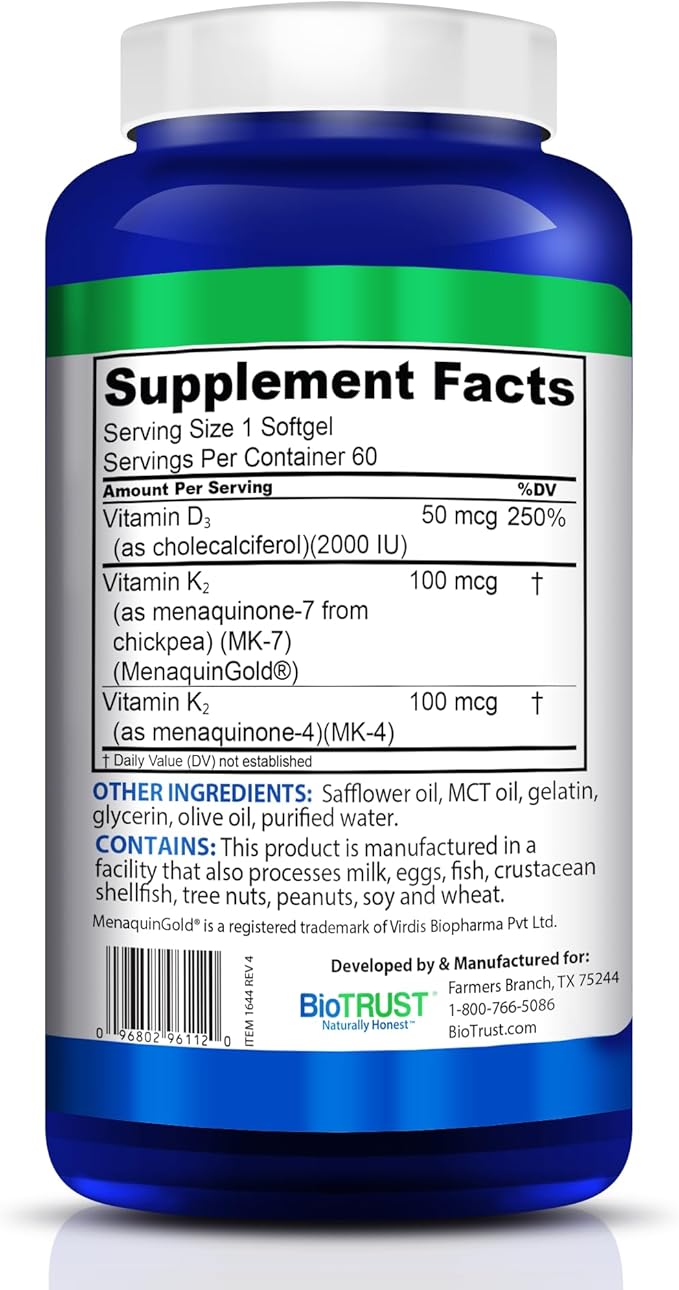 BioTrust Sol Joy, High-Potency Vitamin D3 K2 – High Potency (50 mcg)