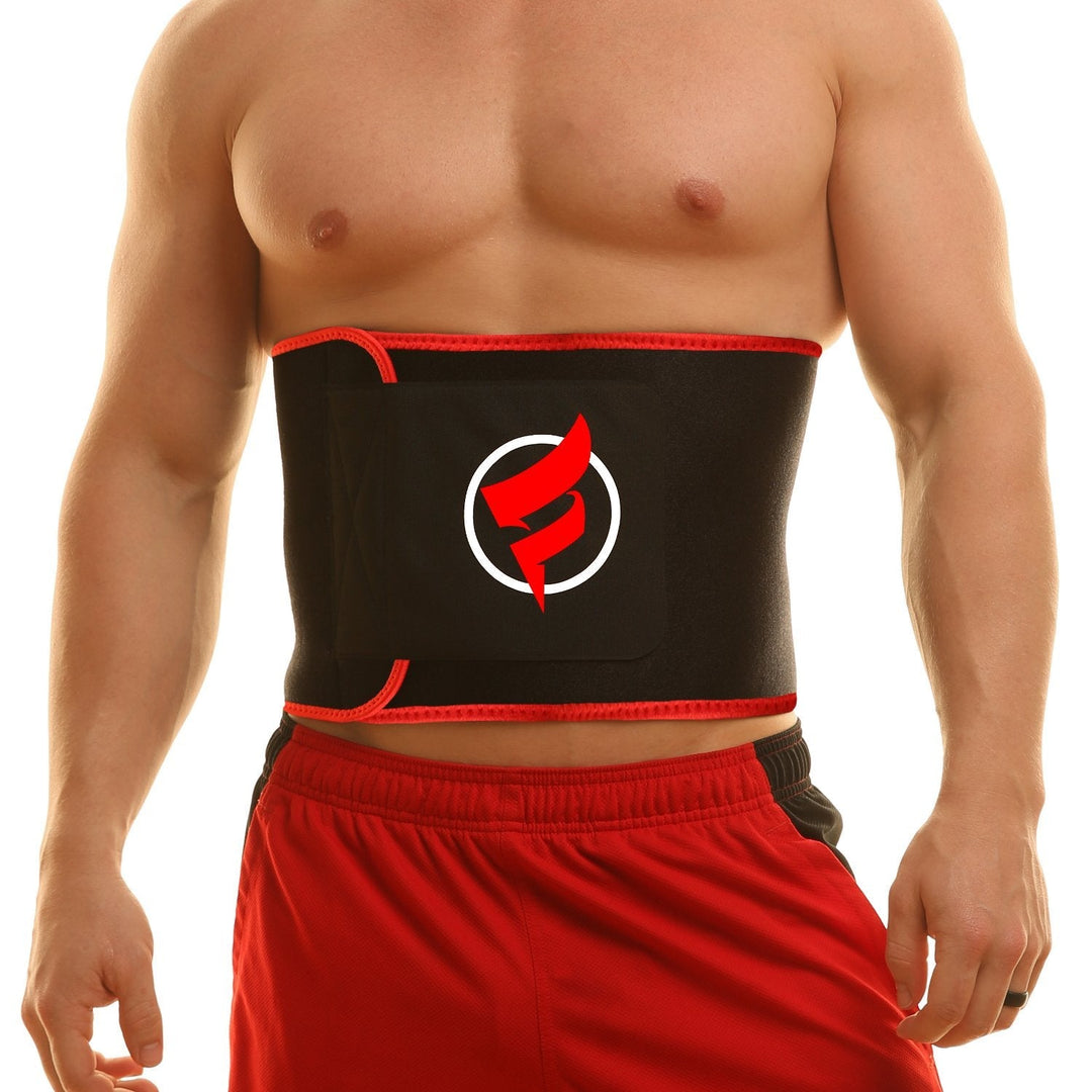 Fitru Waist Trimmer Sauna Ab Belt For Women & Men - Waist Trainer Stomach Wrap (red, XS: 8" X 34")