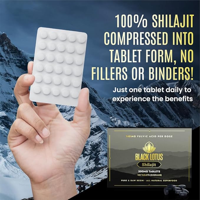 Resin Tablets, 120 Count, 200mg Each, 100% Pure Natural Shilajit for Men & Women with Amino Acids, 140mg Fulvic Acid, 85 Ionic Trace Minerals, for Immune Support, Focus, Energy