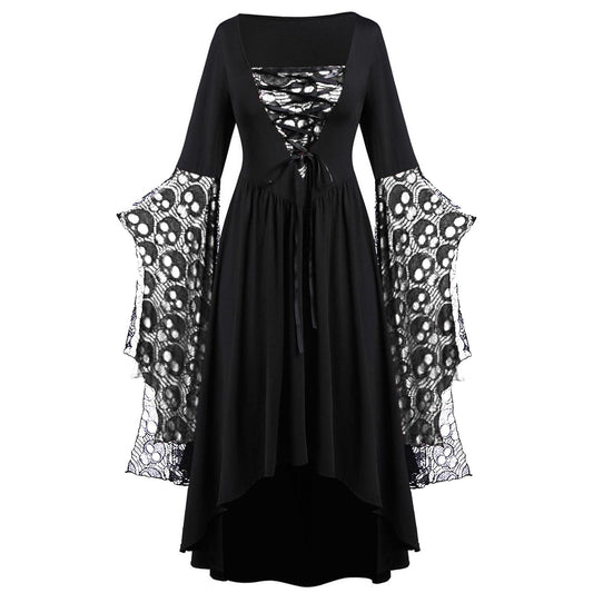 Rkwins Renaissance Dress for Women Gothic Vampire Dress Scary Print Maxi Dress Plus Size Witch Dress Medieval Corset Dress