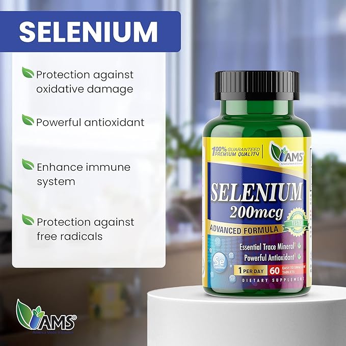 America Medic & Science Selenium 200 mcg (1 Pack of 60 Tablets) Pure Dietary Supplement for Men and Women, Essential Trace Mineral and Powerful Antioxidant Best for Immune Support and Thyroid Health