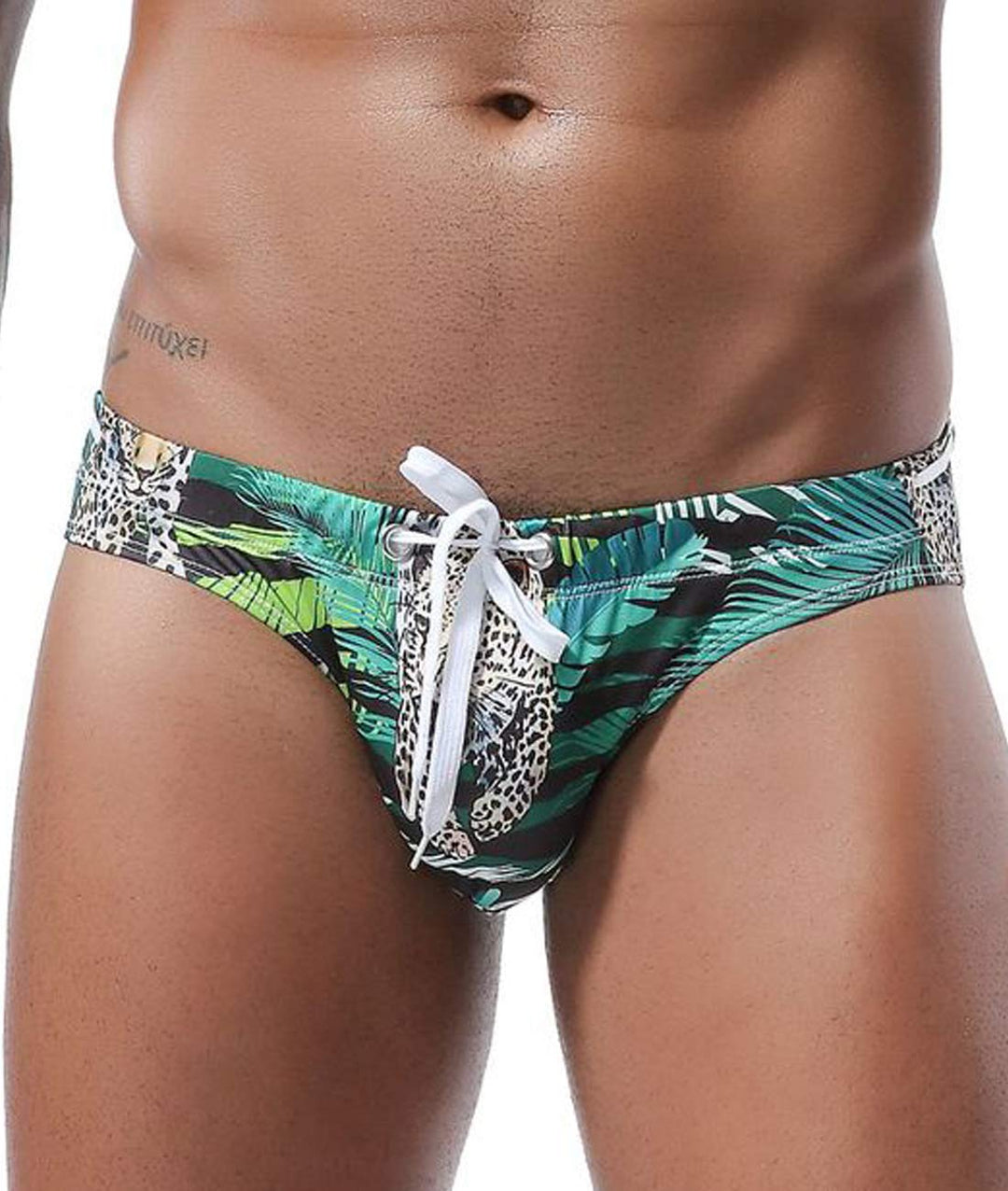 MIZOK Mens Bikini Briefs Sexy Low Rise Flowers Print Quick Dry Swim Trunk Swimsuit Swimwear (Cheetah, XL)