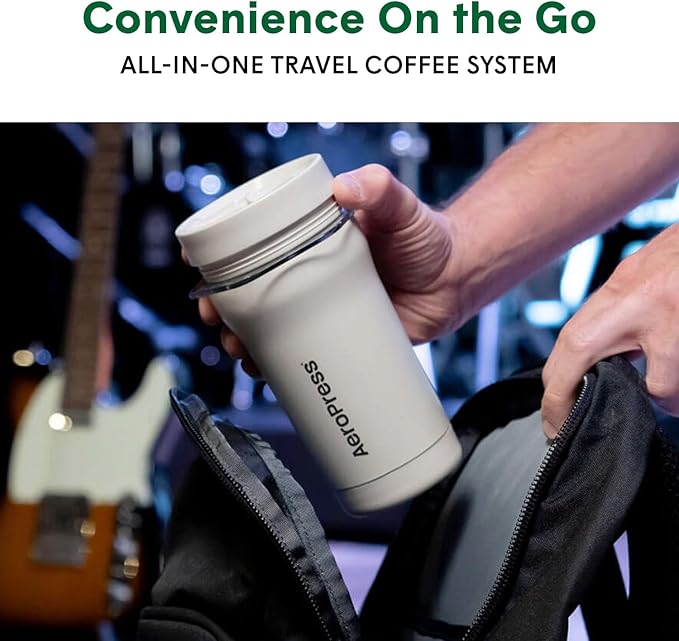 AeroPress Go Plus, Small Portable Coffee Maker for Travel & Camping - 3 In 1 Brew Method Combines French Press, Pourover, Espresso, Full Bodied Coffee without Bitterness, Coffee Press Kit - Cream