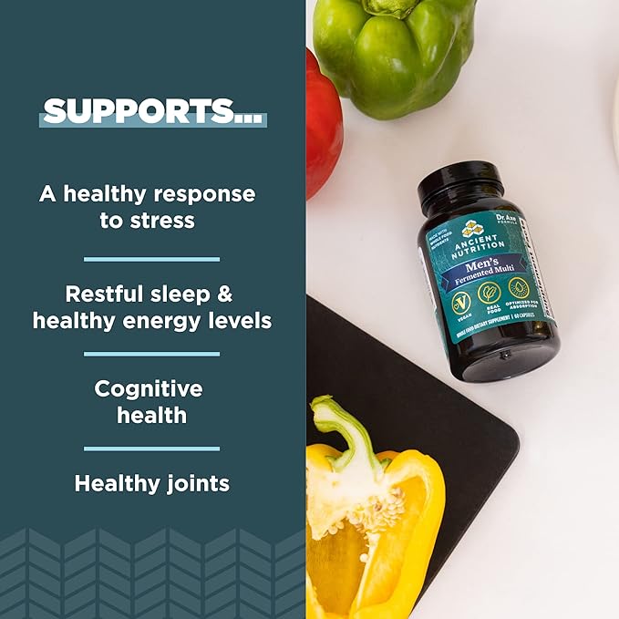 Ancient Nutrition Multivitamin for Men, Men's Fermented Multivitamin with Vitamin A, C, D, E, K, Zinc & Magnesium, Immune Support, Vegan, 60 Ct