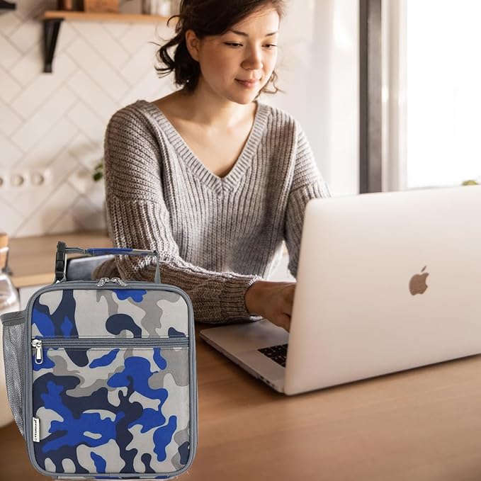 Lunch Box for Kids Boys Girls Men Women, Insulated Small Soft Cooler Lunch Bag Kit for School Work Picnic Travel - Reusable Portable lunchbox,Blue Camouflage