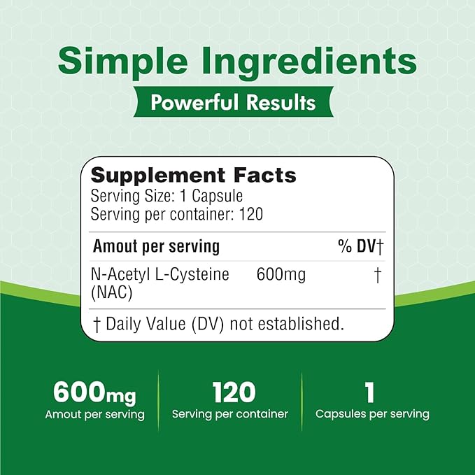 HEALTH LFE HealthLife N-Acetyl L-Cysteine (NAC) 600mg, 120 Capsules - Non-GMO, Gluten Free, 120 Servings