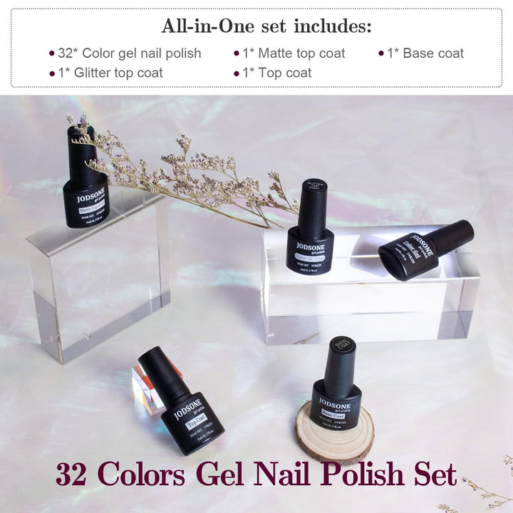 32+4 Pcs Gel Nail Polish Kit | Glitter Soak Off Gel for DIY Manicure