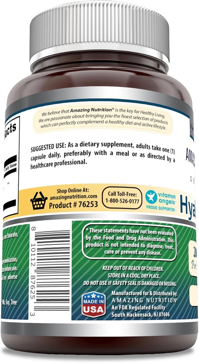 Amazing Formulas Hyaluronic Acid 200 Mg Per Serving Capsules Supplement | Non-GMO | Gluten Free | Made in USA (60 Count)