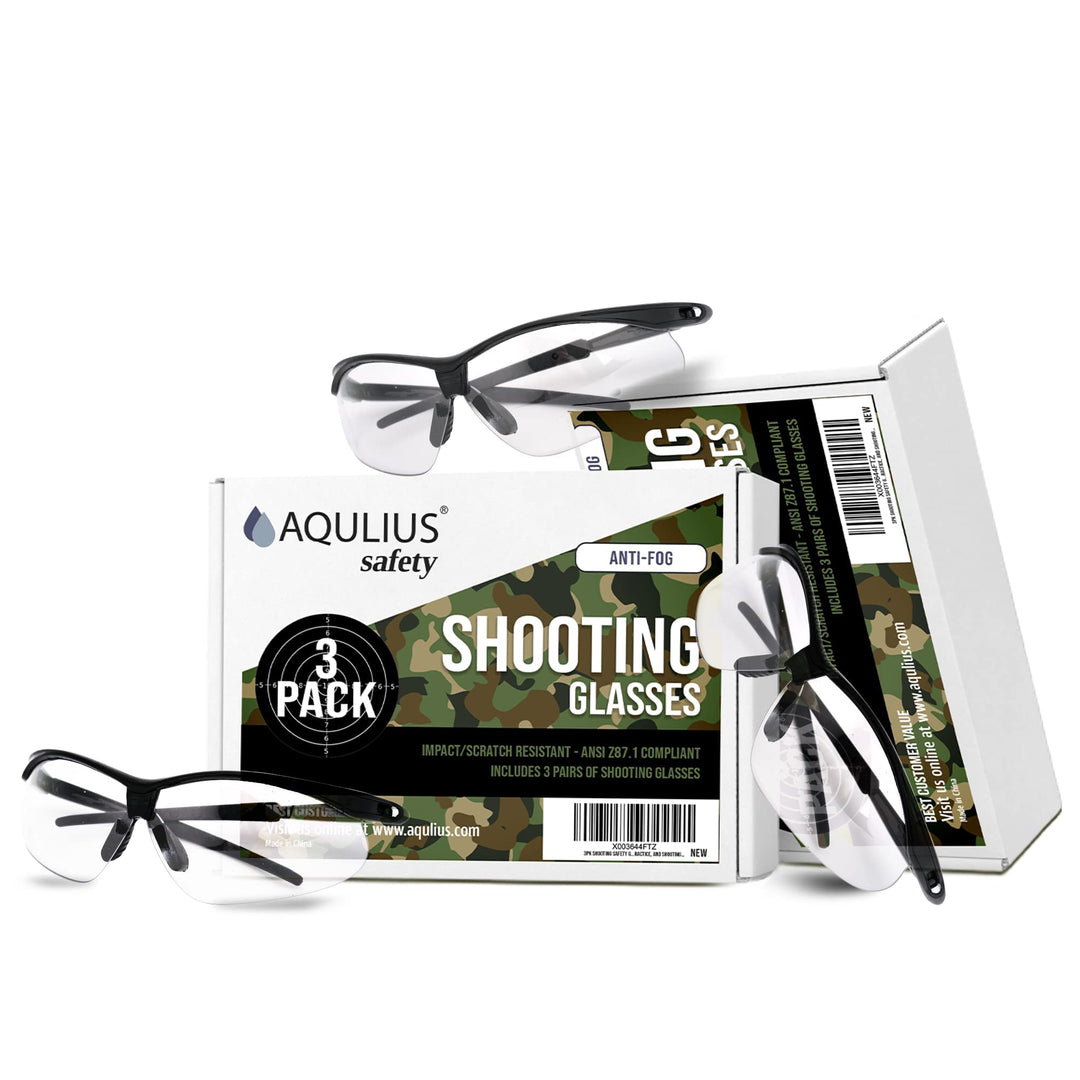 Aqulius 3pk Shooting Glasses - Safety Glasses - Eye Protection for Shooting Range, Tactical Goggles Hunting, Shooting Glasses Men (Clear)