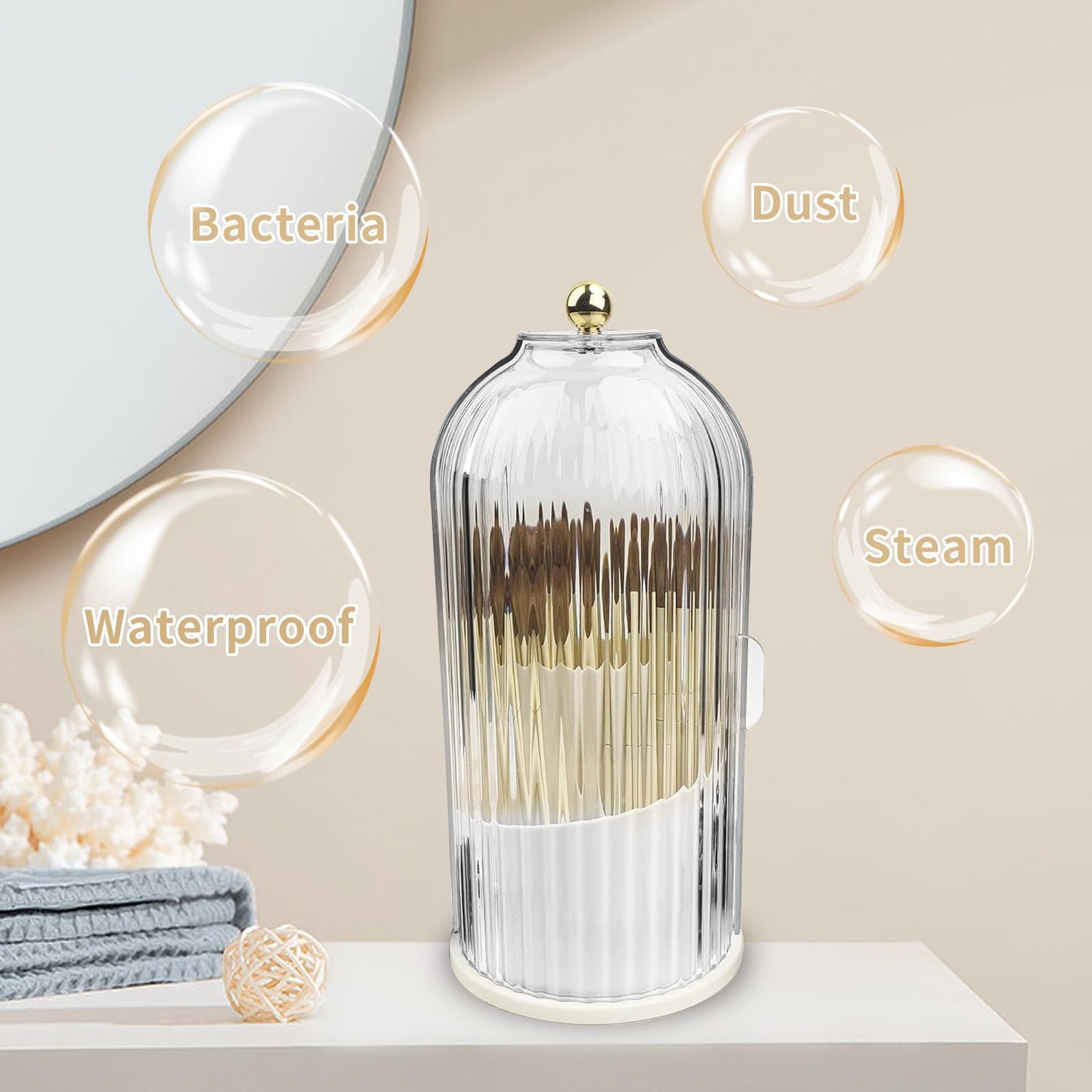 360° Rotating Make Up Brush Holder Storage with Clear Dustproof Lid, Sliding Opening Cosmetic Make-Up Organiser, Makeup Brushes Holder Organizers,Make-Up Brush Container Case for Dressing Table,Vanity