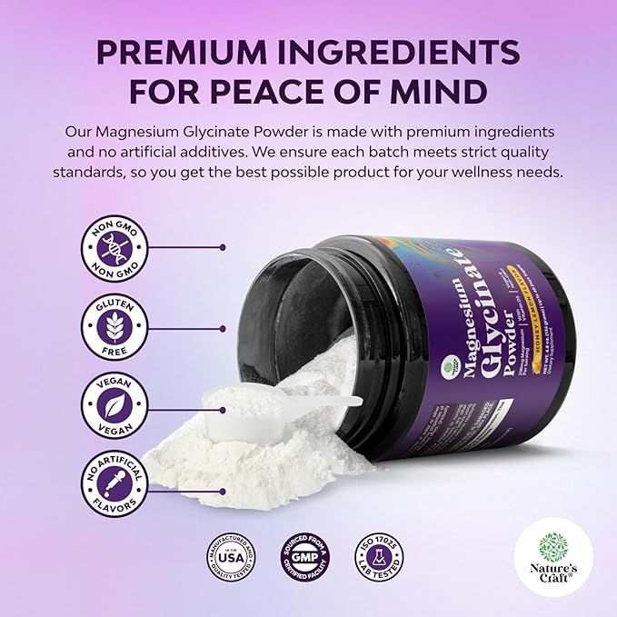 High Absorption Magnesium Glycinate Powder - Vegan Magnesium Powder for Sleep Relaxation & Regularity - Drink Mix Non-GMO Gluten Free & No Artificial Flavors (Honey Lemon) 40 Servings