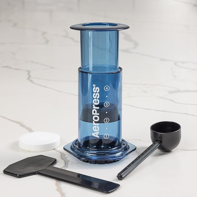AeroPress Clear Blue Coffee Press – 3 In 1 Brew Method Combines French Press, Pourover, Espresso, Full Bodied Coffee Without Grit or Bitterness, Small Portable Coffee Maker for Camping & Travel, Blue