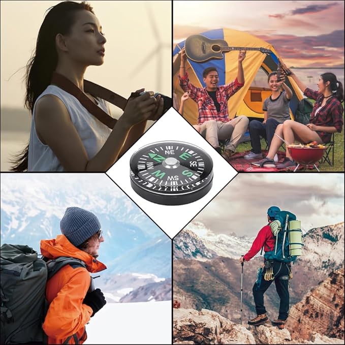 Mini Survival Compass, 12pcs Black Outdoor Pocket Button Compass for Camping Hiking