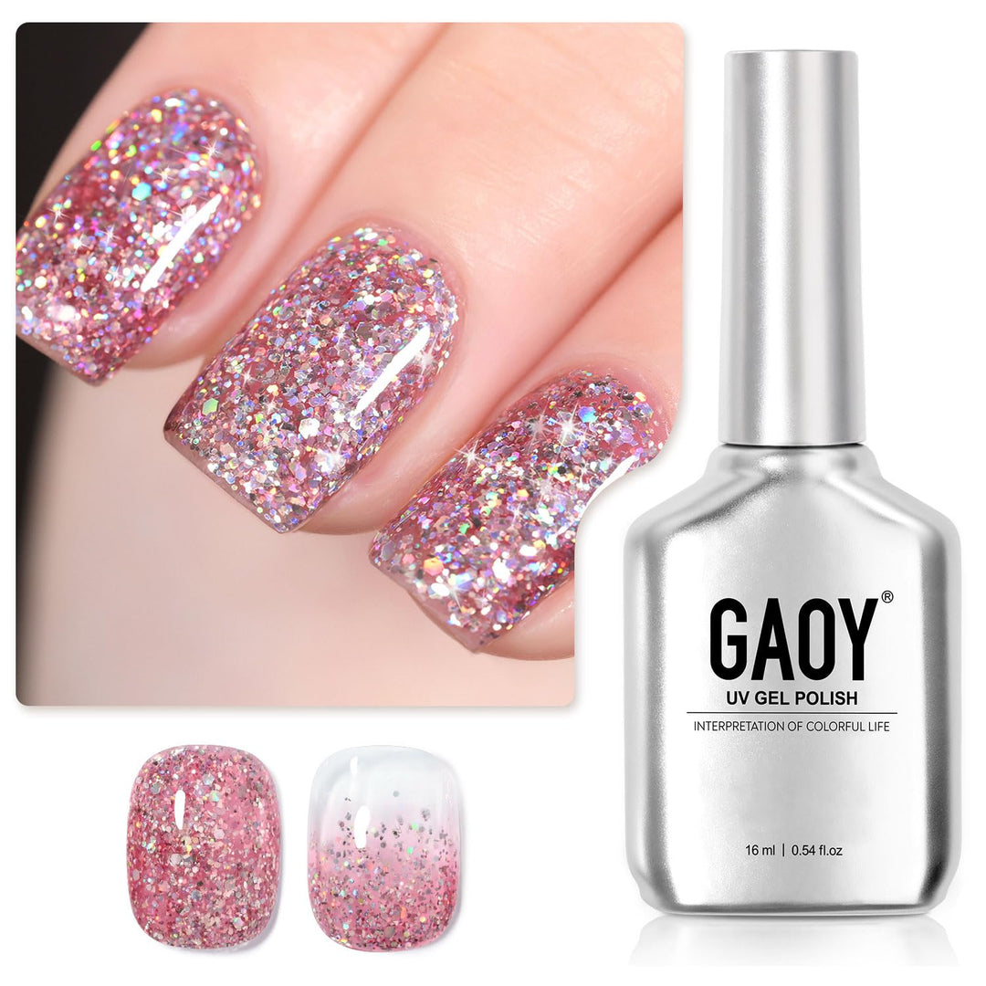 Gaoy Glitter Gel Nail Polish, 16Ml Pink Sparkly Gel Polish, Diamond Shiny Soak Off Glitter Uv Gel For Nail Art, 1125 Pink Bloosm