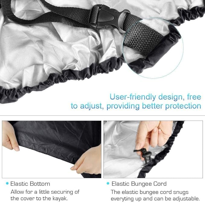 7.8-18ft Waterproof Kayak Canoe Cover-Storage Dust Cover UV Protection Sunblock Shield for Fishing Boat/Kayak/Canoe 7 Sizes [Choose Color] (Black(Upgraded), Suitable for 12.3-13.5ft Kayak)