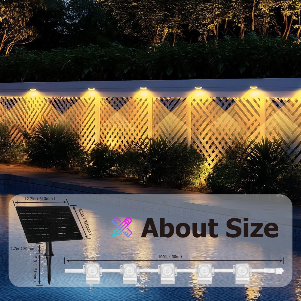 100ft Solar Permanent Outdoor Light, Smart RGB Plus IC Outside Lights for House, App/Remote Control String Light, Work with Alexa, IP67 Waterproof LED Strip for Daily Party Christmas All Holiday Decor