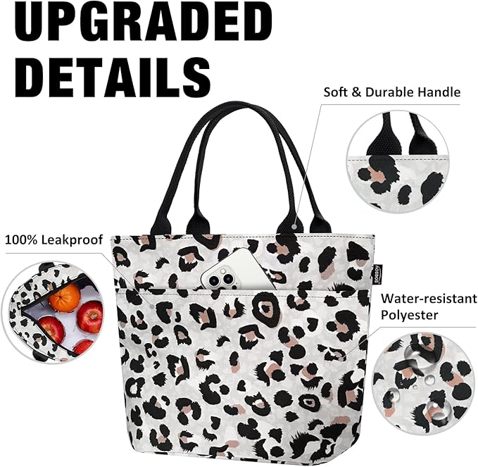 Aosbos Leopard Lunch Bag Women Lunch Bags for Adult Lunch Box for Women Leakproof Insulated Lunch Box Lunch Tote Bag Lunch Cooler Bags, Loncheras Para Mujer, Leopard Print