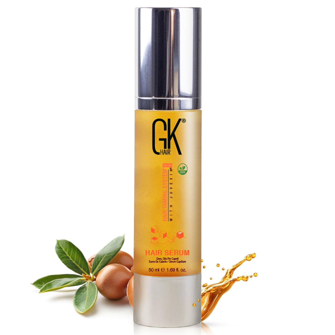 GK HAIR Global Keratin 100% Organic Argan Oil Anti Frizz Hair Serum (1.69 Fl Oz/50ml) Styling Smoothing Strengthening Hydrating & Nourishing Heat Protection Shine Frizz Control Dry Damage Hair Repair