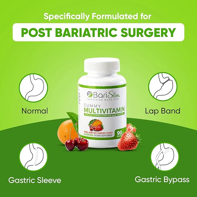BariSlim Bariatric Chewable Multivitamin Gummies - Specially Formulated Gummy Vitamin for Patients After Weight Loss Surgery - Easy to Digest & Great Tasting Fruit Flavors | 90 Fruit Chews
