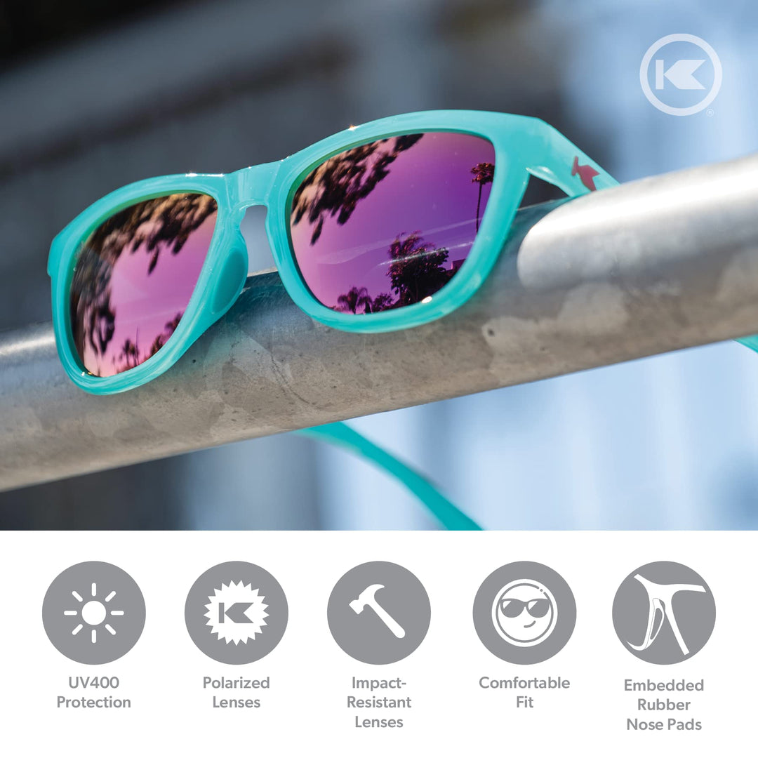 Knockaround Premiums Sport - Polarized Running Sunglasses for Women & Men - Impact Resistant Lenses & Full UV400 Protection, Glossy Green Frame/Pink Reflective Lenses