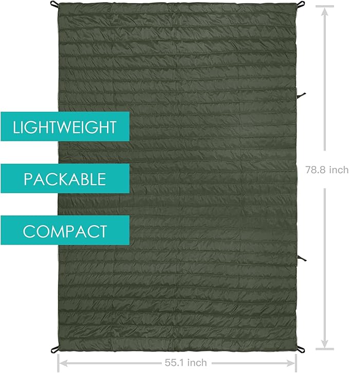 Gold Armour Camping Blanket - Puffy, Packable, Lightweight & Compact Insulated Camping Quilt for Outdoor - Backpacking, Beach, Stadium, Camp, Travel and Hiking Gear Essentials (Olive Green)