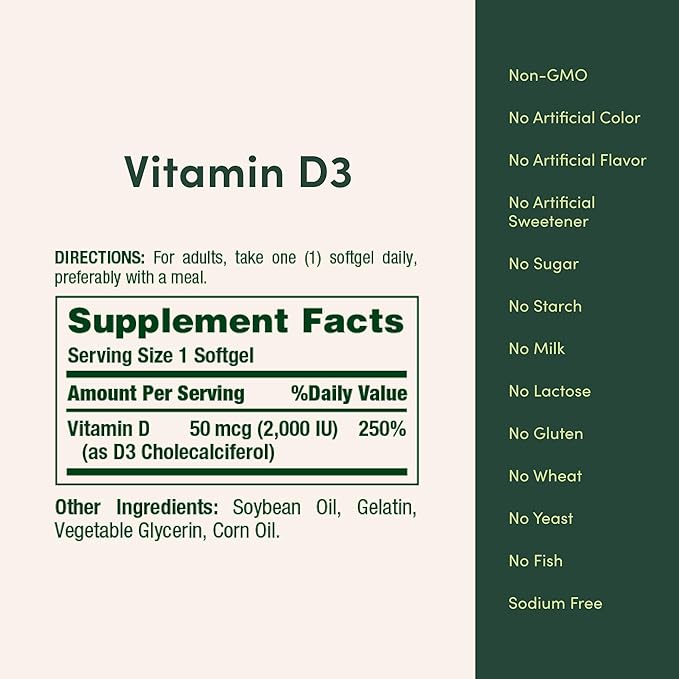 Nature's Bounty Vitamin D, Immune Support, Vitamin Supplement, 2000 IU, 50 mcg, Softgels, 350 Ct
