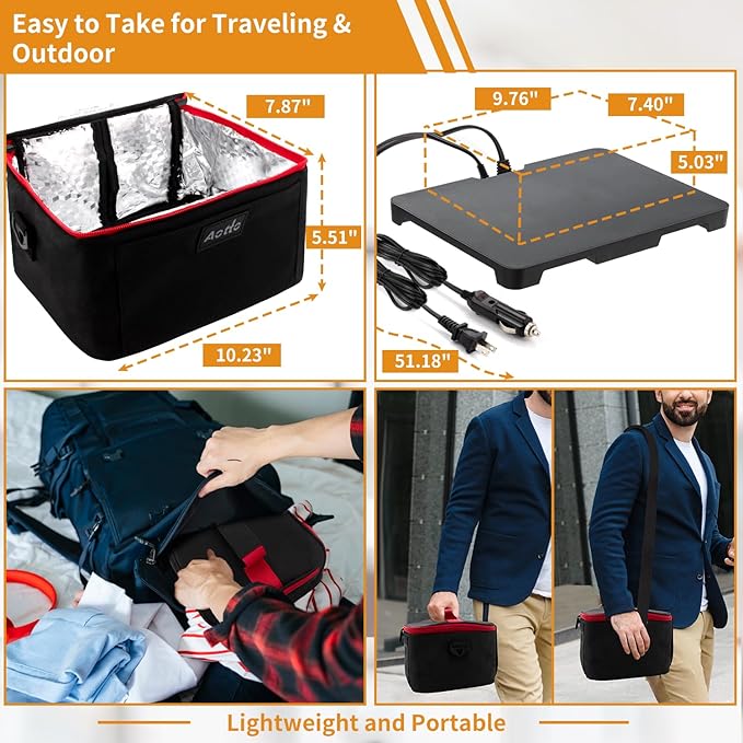Aotto Portable Oven, Electric Lunch Box Food Heater - 12V/24V/110V 3-in-1 Car Food Warmer - Heated Lunch Box for Adults - Cook, Reheat & Keep Meals Warm for Car, Truck, Travel, Work, Home - Black Red