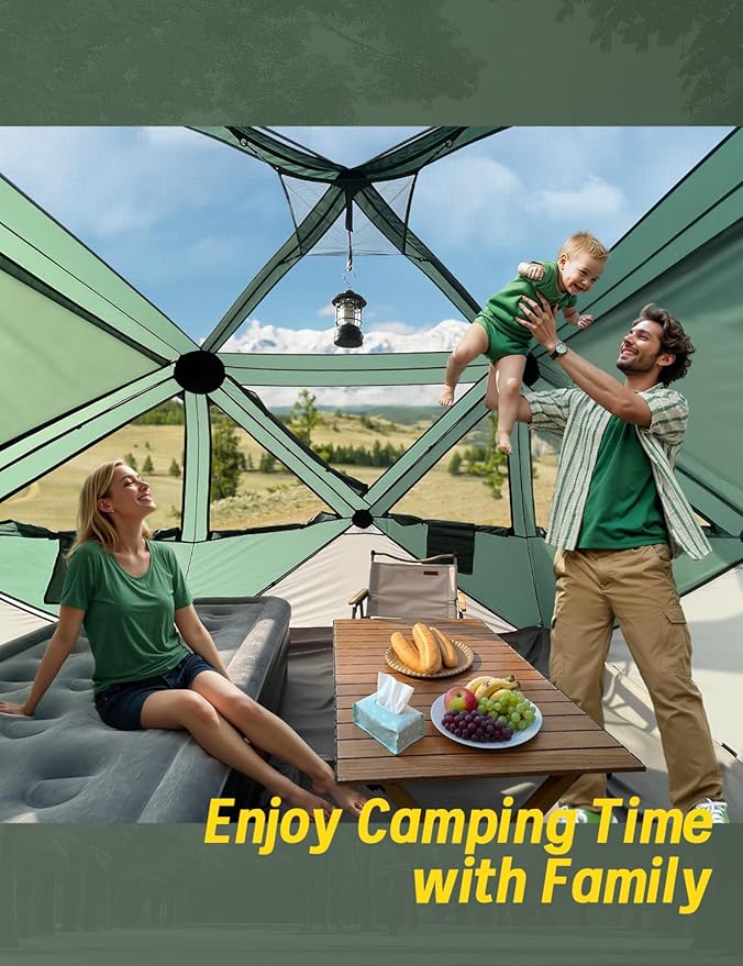 Camping Tent,Instant Cabin Tent, Setup in 60 Seconds, 4 Person Pop up Tents for Camping, Hub Tents, Rainfly, Windproof, UV Resistant, Large Camping Tent Sun Shelter with Removable Floor