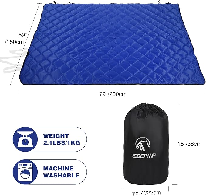 REDCAMP Large Warm Camping Blanket with Sherpa Lining, Cold Weather Outdoor Windproof Blanket for Camping Stadium, Machine Washable 59"x 79" Blue