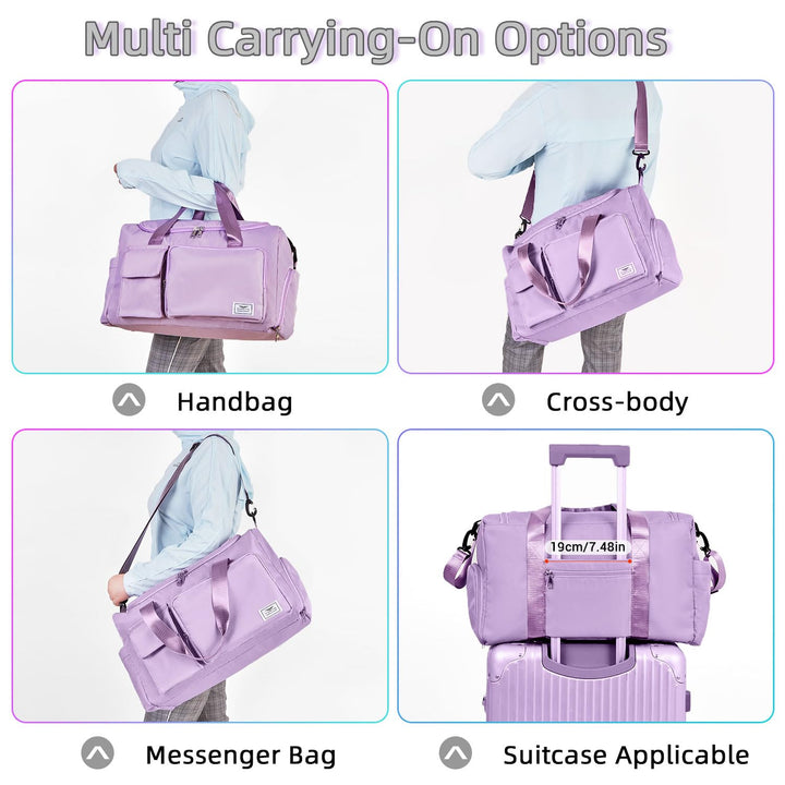 FIORETTO Women's Water-Resistant Gym Duffle Bag with Shoes Compartment, 37L Capacity, Multi-Functional, Ideal for Travel, Gym, Sports, Weekender, with Toiletry Bag, Pulple