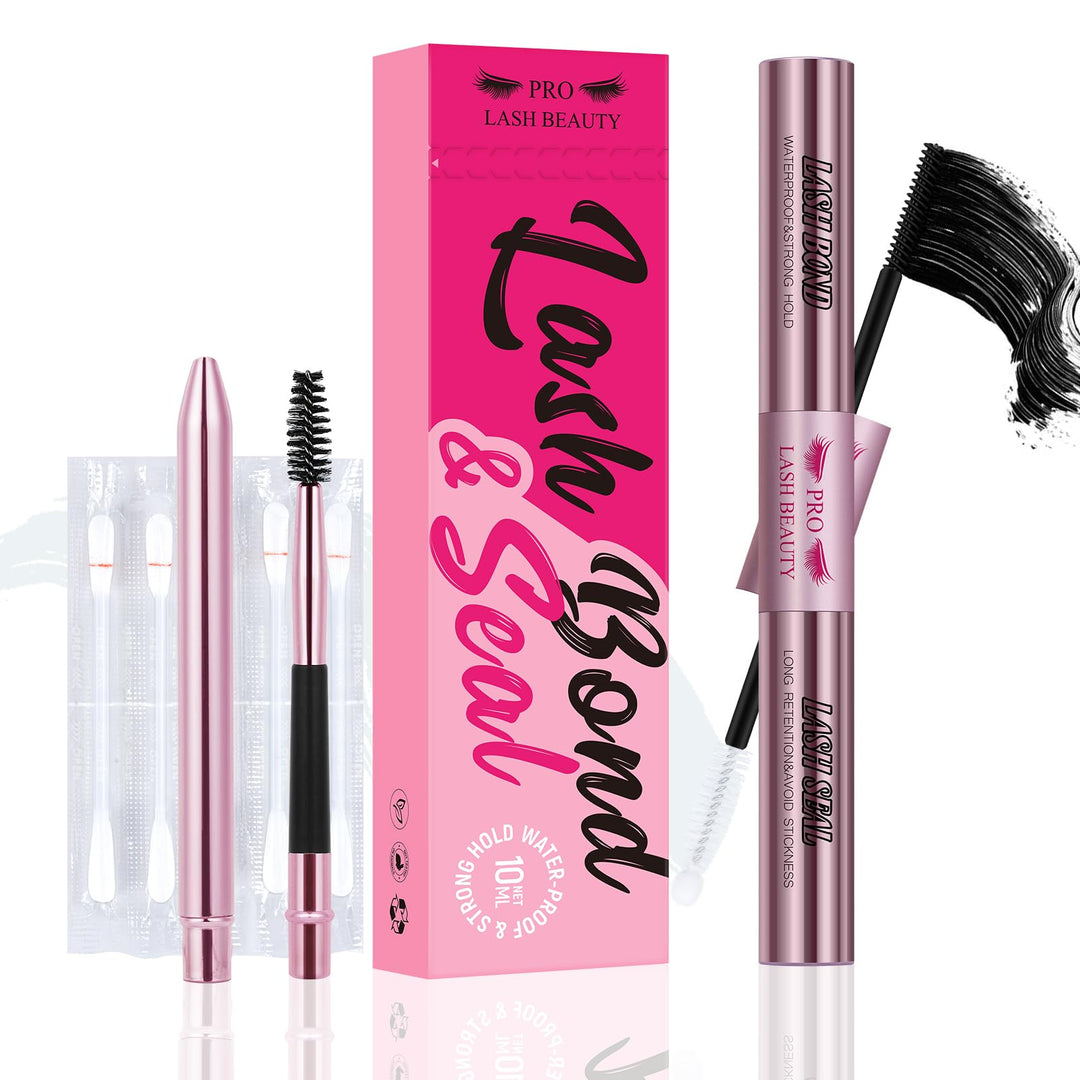 Lash Bond and Seal Waterproof Bond and Seal Cluster Lash Glue & Seal for Lash Clusters Aftercare Sealant Super Strong Hold 72 Hours（5ml+5ml, Black Bond & Clear Seal)