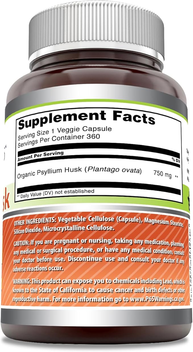 Amazing Formulas Psyllium Husk 750mg Veggie Capsules Supplement | Non-GMO | Gluten Free | Made in USA | Suitable for Vegetarians (360 Count)