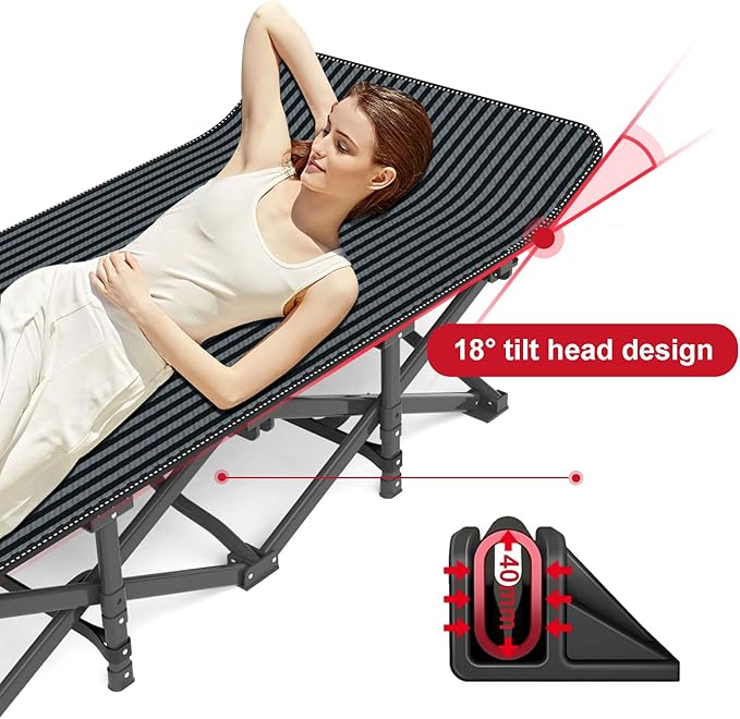 ATORPOK Camping Cot for Adults with Cushion Comfortable, Tent Folding Cot for Sleeping, Lightweight Folding Bed with Carry Bag Supports 450 lbs