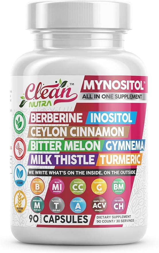 Clean Nutra Berberine Supplement with Ceylon Cinnamon, Bitter Melon, Inositol, Gynema Sylvestre, Milk Thistle, Turmeric Extract Berberis HCL Phytosome Capsules Vegan Supplements