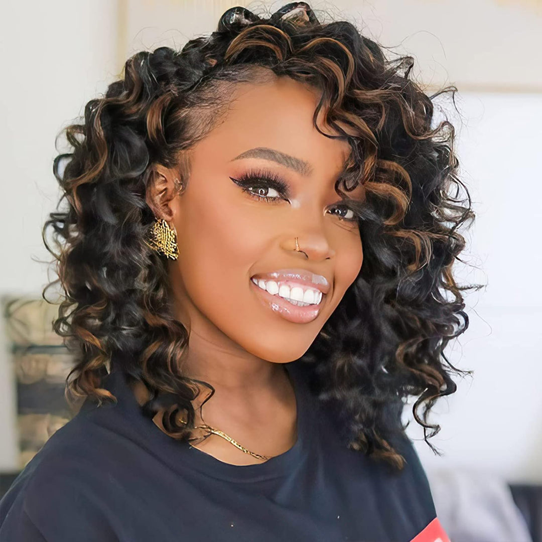 Toyotree Ocean Wave Crochet Hair - 9 Inch 8 Packs Brown Highlight Short Curly Deep Wave Crochet Hair, Synthetic Ocean Wave Braid