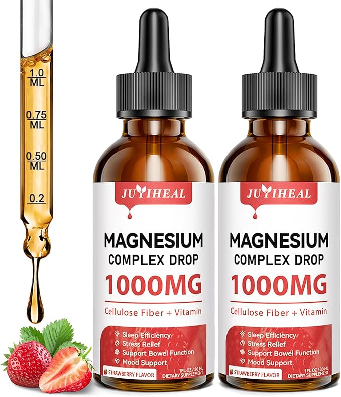 2 Pack Magnesium Glycinate Liquid, 1000mg Magnesium Complex Supplement with Cellulose Fiber, Bromelain, Vitamin B6, C, D, Zinc to Support Night, Muscle, Relax, Bone, Mood, Muscle