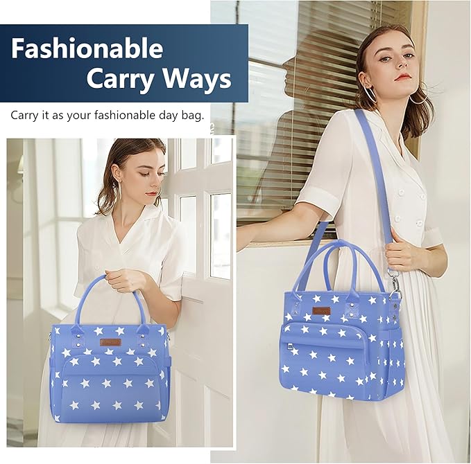 Lunch Bag Lunch Box Women - Leakproof Insulated Lunch Cooler Bag for Women - Large Lunch Tote Bags Adults, Blue Pentagram