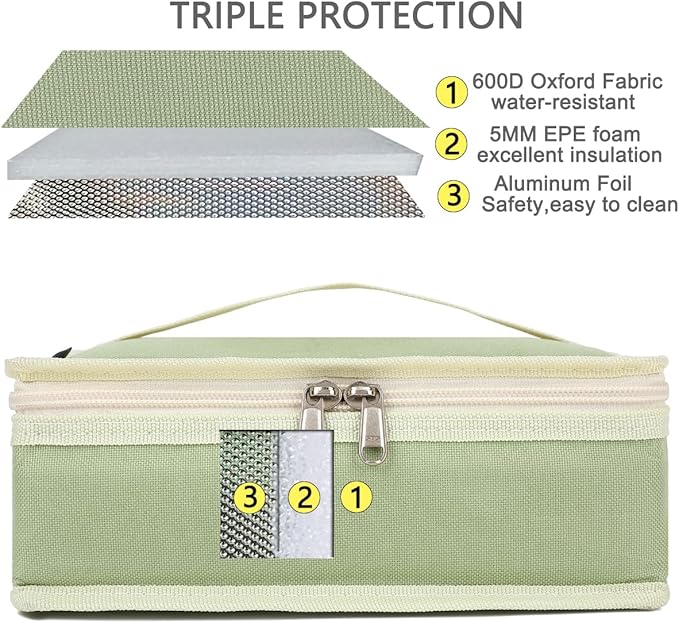 FlowFly Small Insulated Lunch box Portable Soft Bag Mini Cooler Thermal Meal Tote Kit with Handle for Work & School, Light Matcha